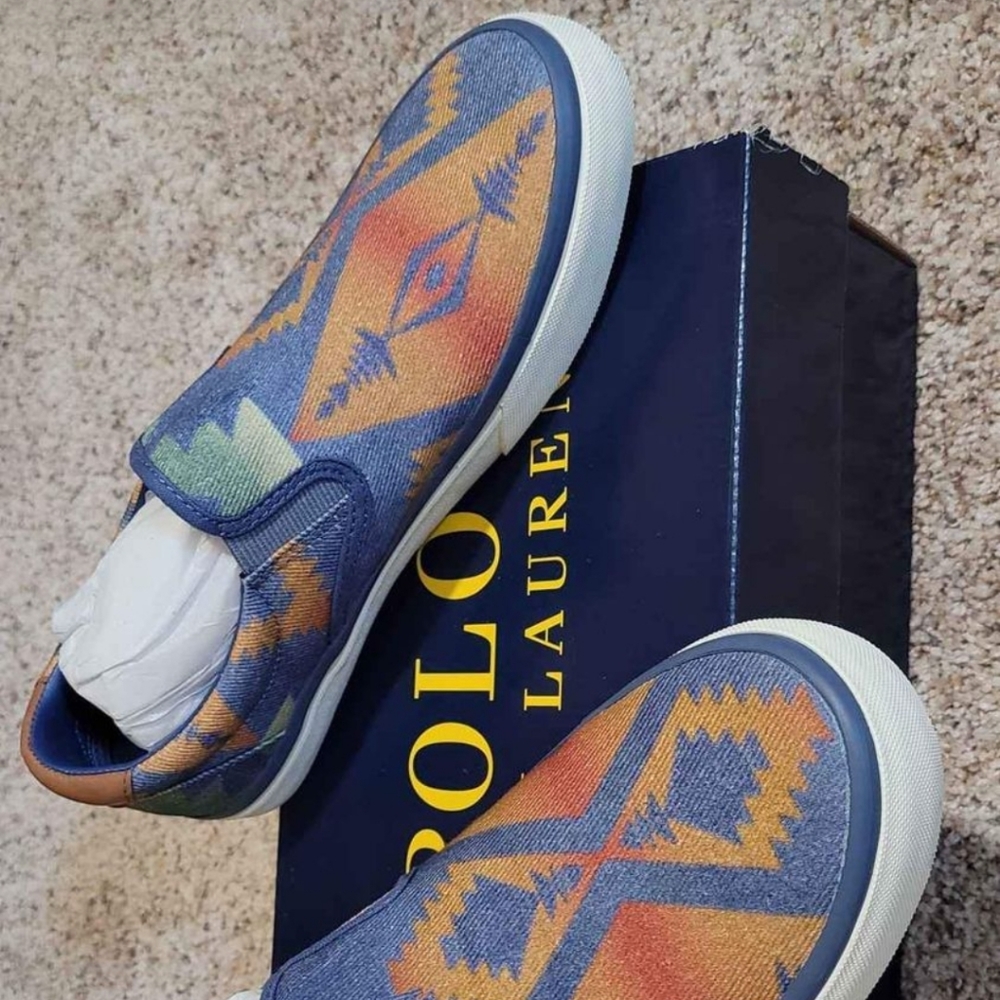 Polo Sport Thompson boat shoes. Blue Aztec 7.5